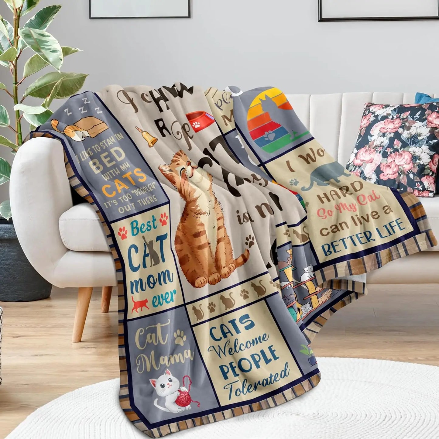 Cat Lover Throw Blanket For Cat Moms And Cat Ladies