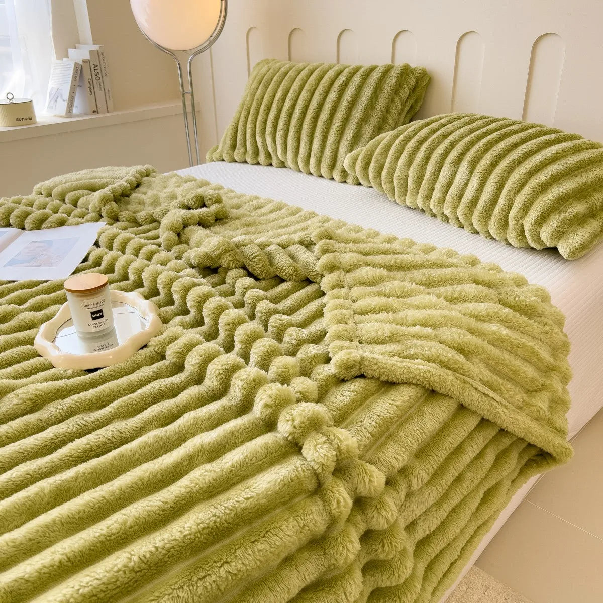 Striped Thickened Coral Fleece Multifunctional Blanket