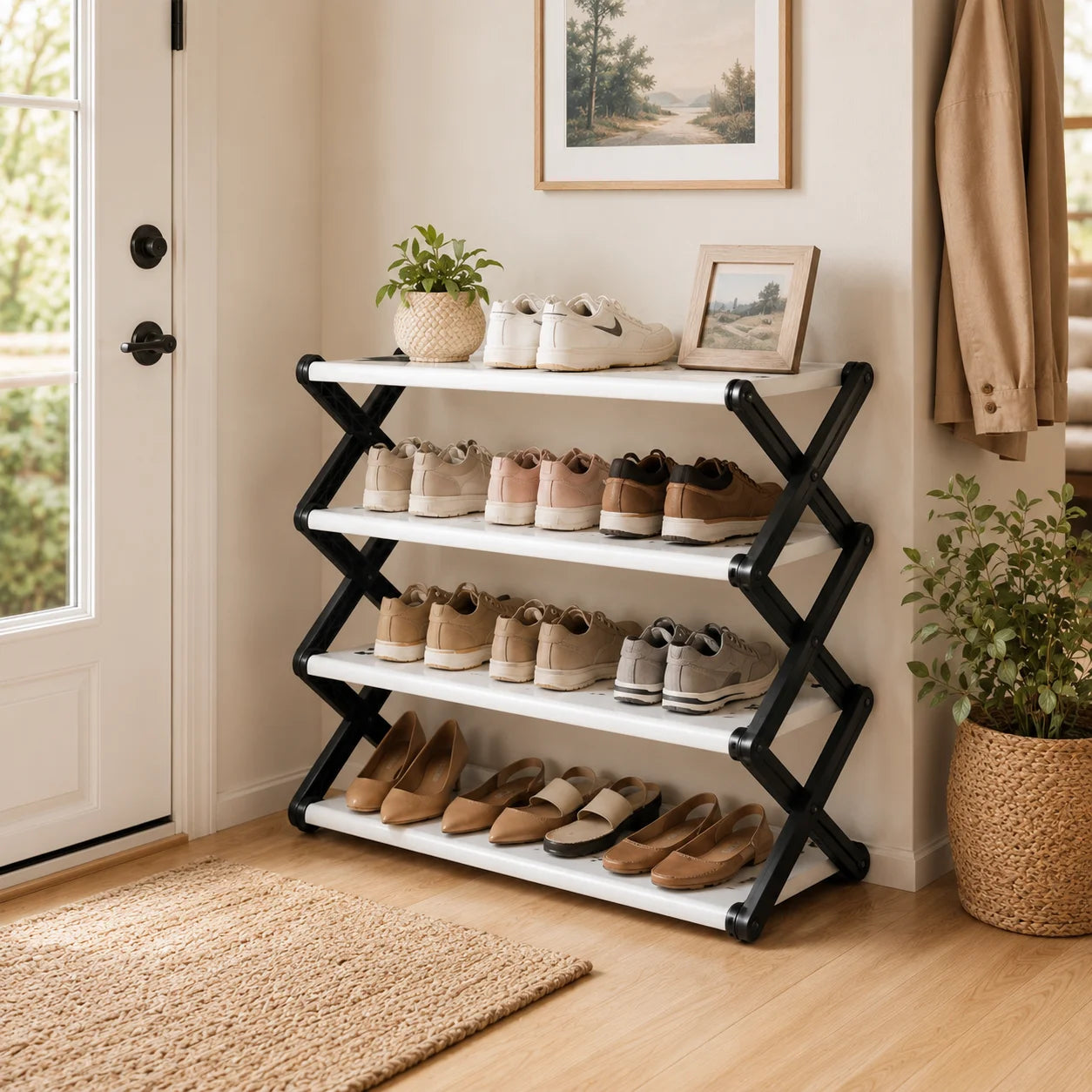 Joybos Foldable Shoe Rack With X Frame And PP Shelves No Assembly Required