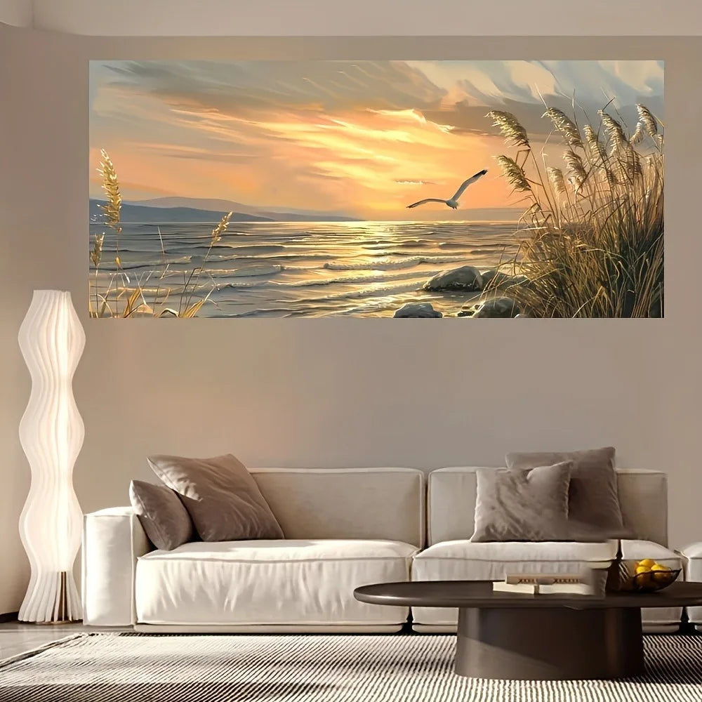 Sunset Beach Seascape Canvas Art Print For Interior Decor