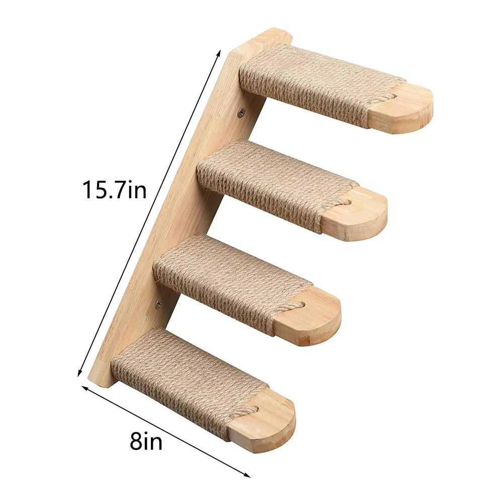 PETRAVEL CN Cat Wall Mounted Four Step Climbing Shelf With Sisal Post