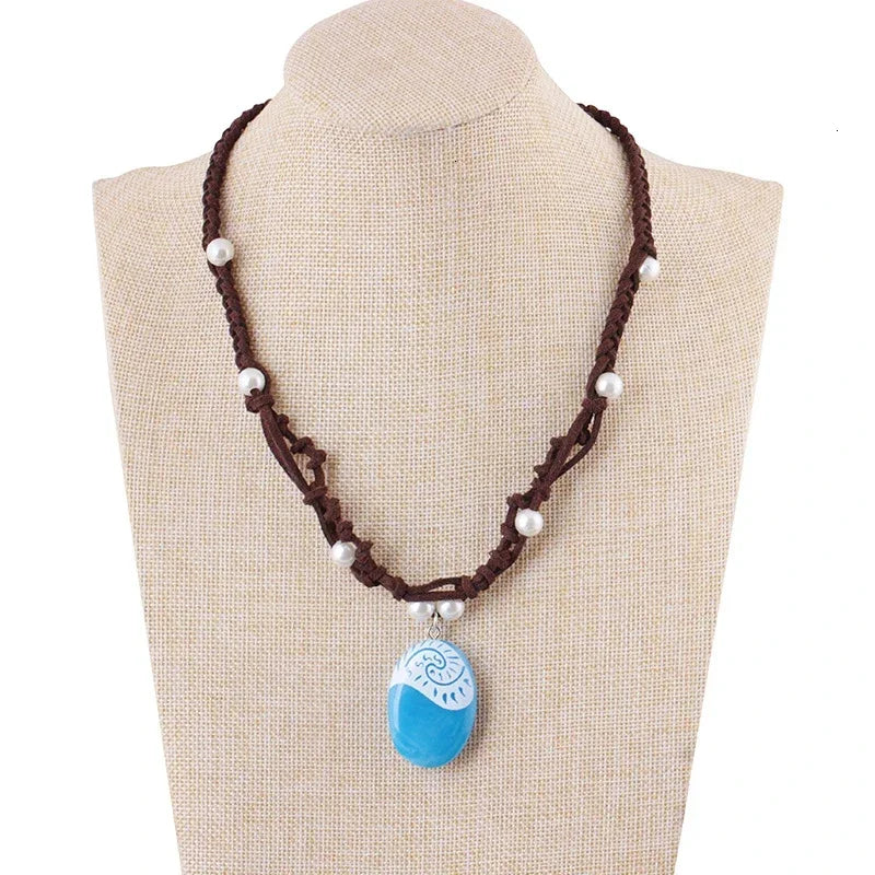 Blue Stone Luminous Pendant Necklace Rope Chain For Women