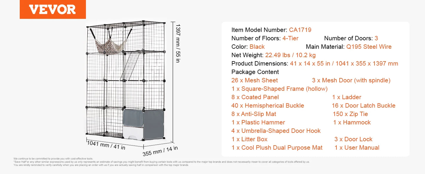 SucceBuy Detachable Metal Wire Cat Cage Enclosure Front Doors