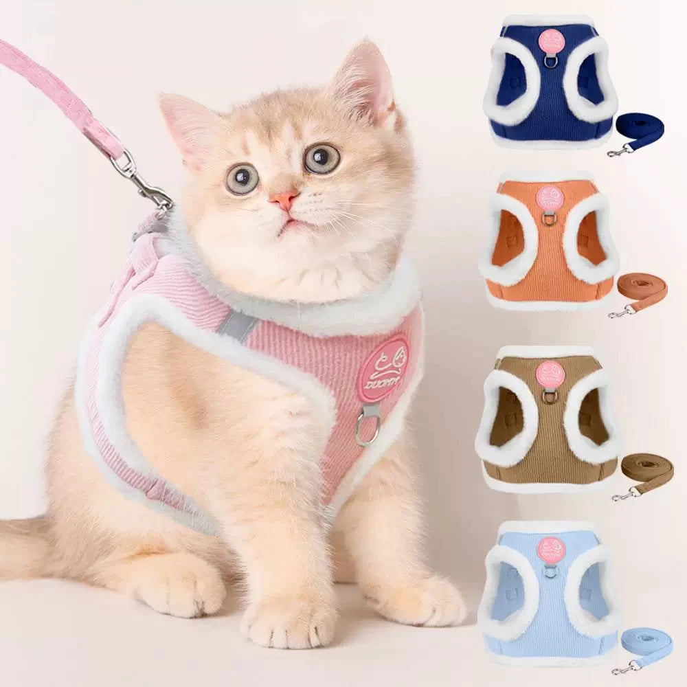 Sphynx Cat Harness Vest With Fur For Walking Leash Set