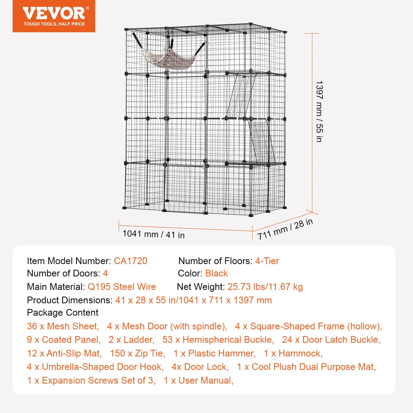 SucceBuy Detachable Metal Wire Cat Cage Enclosure Front Doors