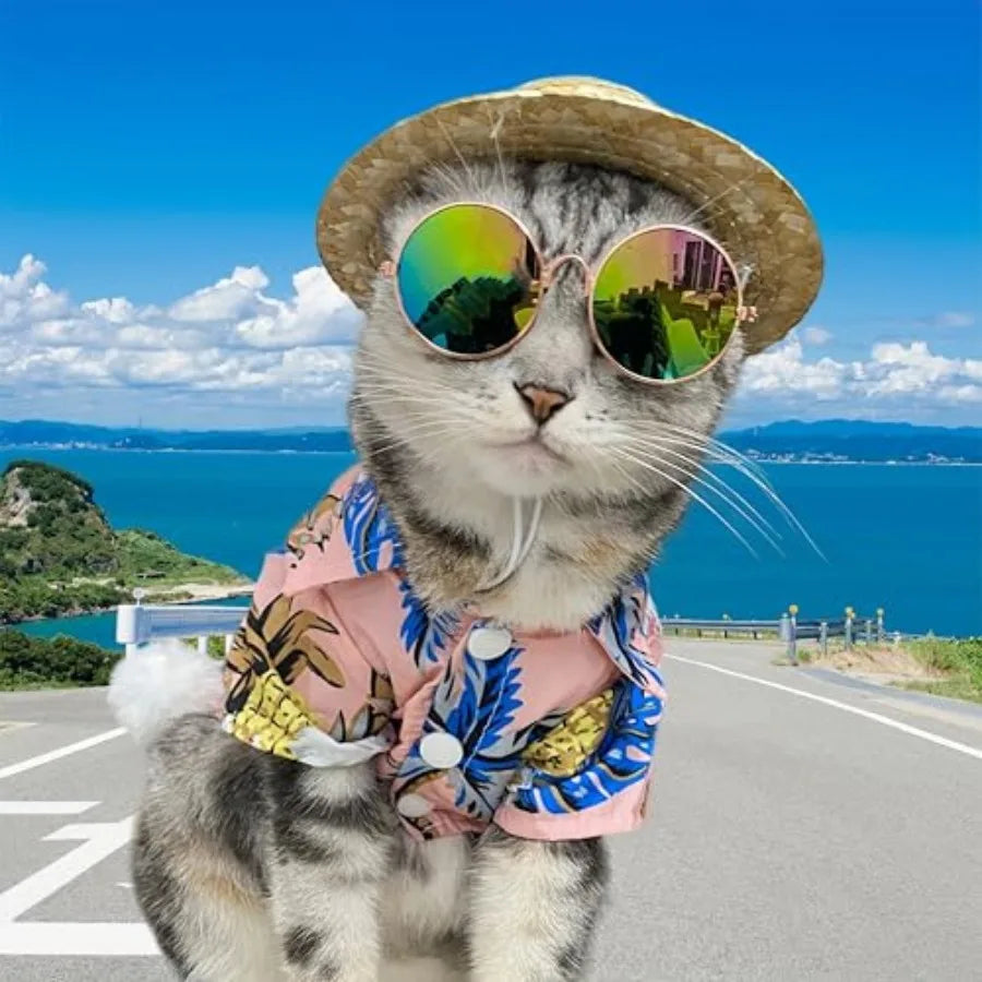 Pet Shirt Summer Breathable Pet Dog Hawaiian Costume Pet Cat Sunglasses Hawaii for Pink