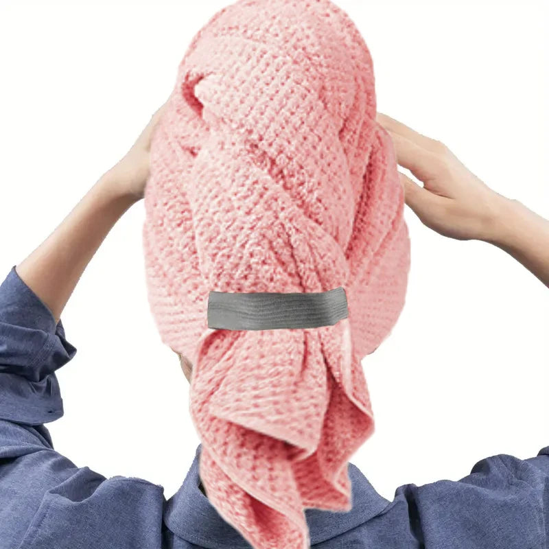 Microfiber Hair Towel Wrap With Elastic Band Ultra Absorbent Turban