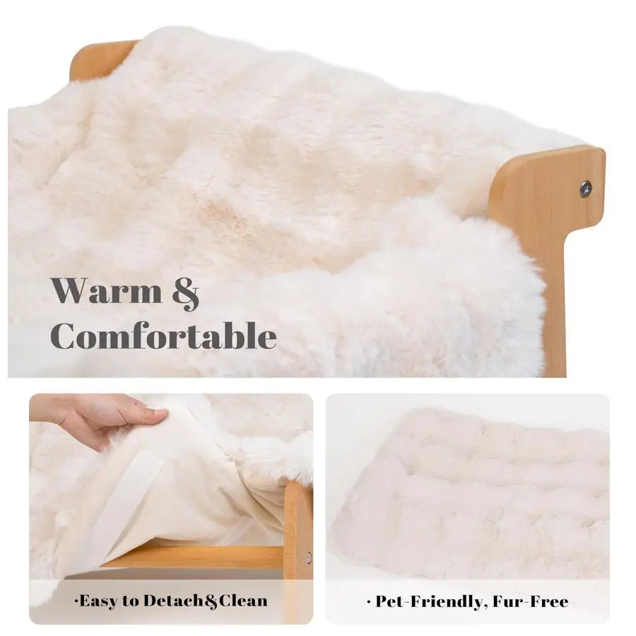 Elevated Wooden Cat Couch Bed With Removable Washable Fluffy Cover