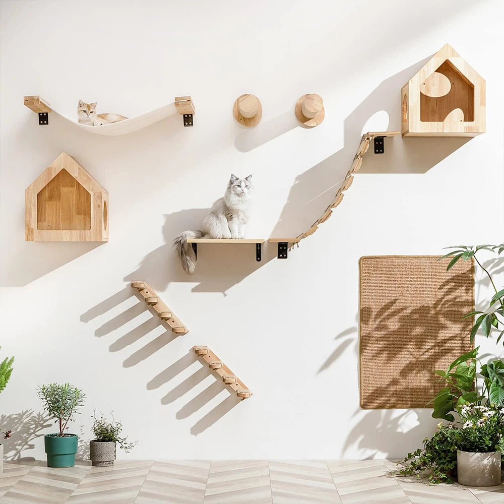 PETRAVEL CN Cat Wall Mounted Four Step Climbing Shelf With Sisal Post