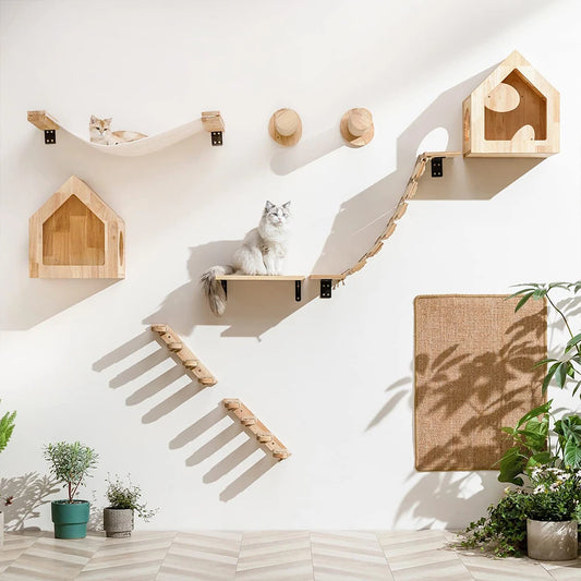 PETRAVEL CN Cat Wall Mounted Four Step Climbing Shelf With Sisal Post