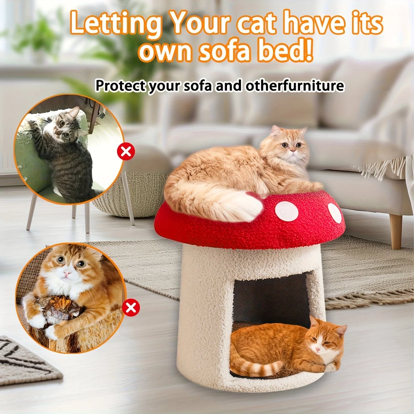 Mushroom Cat Bed Chocolate Biscuit Cat Bed Suitable for Indoor Cats, Mushroom Cow-Shaped Cat Cave Bed, Cat Tent with Removable and Washable Cushion Pillow, Cat House Bed Suitable for Cats and Small Dogs