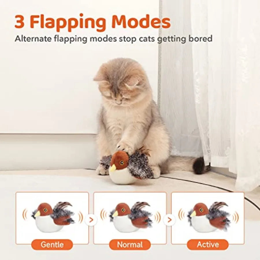 Cat Toys Rechargeable Flapping Bird Sparrow, Lifelike Chirp Tweet, Touch Activated Kitten Toy Interactive Cat Exercise Toys for