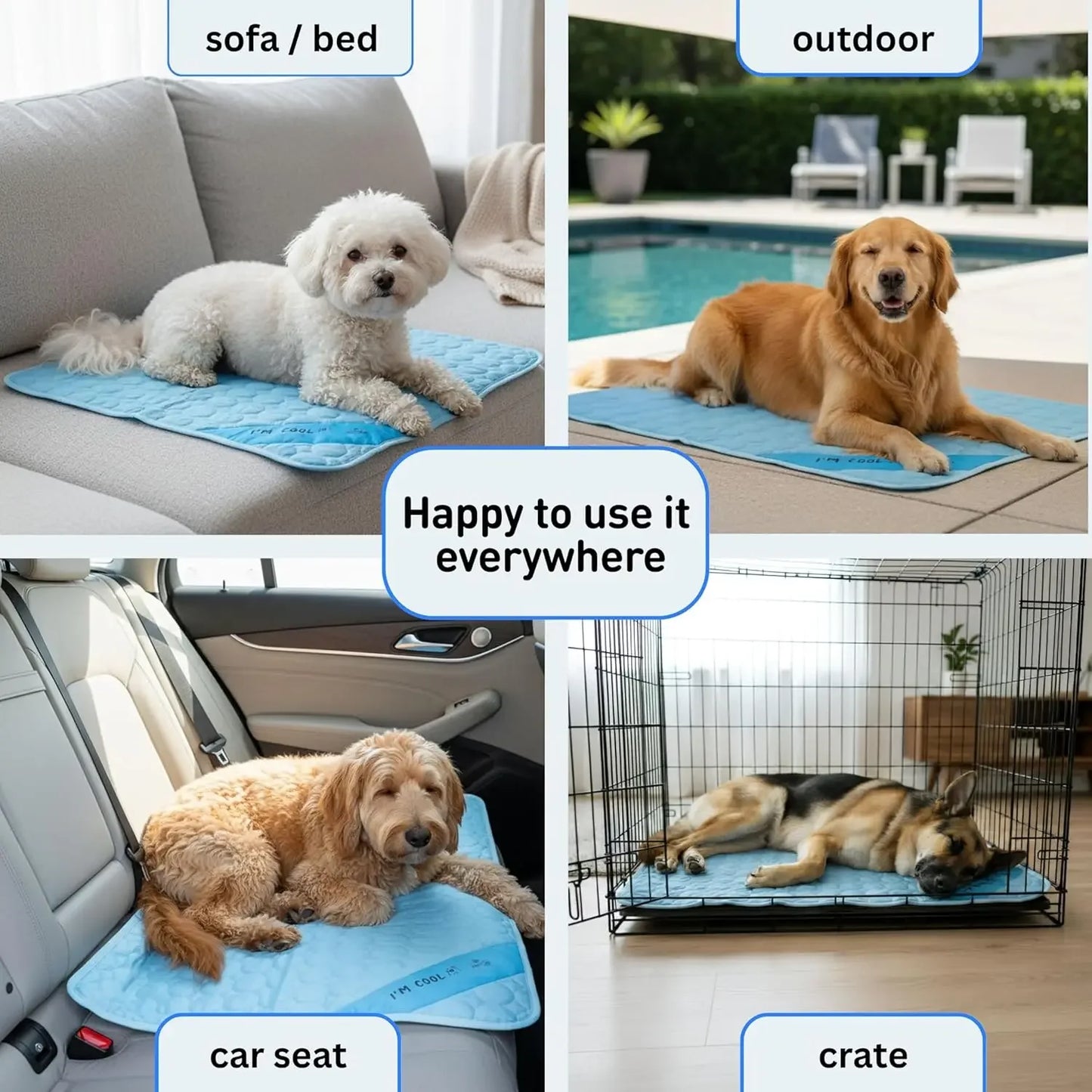 Dog Cooling Mat - No Freeze Needed, Self-Cooling Pad for Large Dogs, Washable Portable for Crate Kennel Car Sofa Bed Floor, Indo