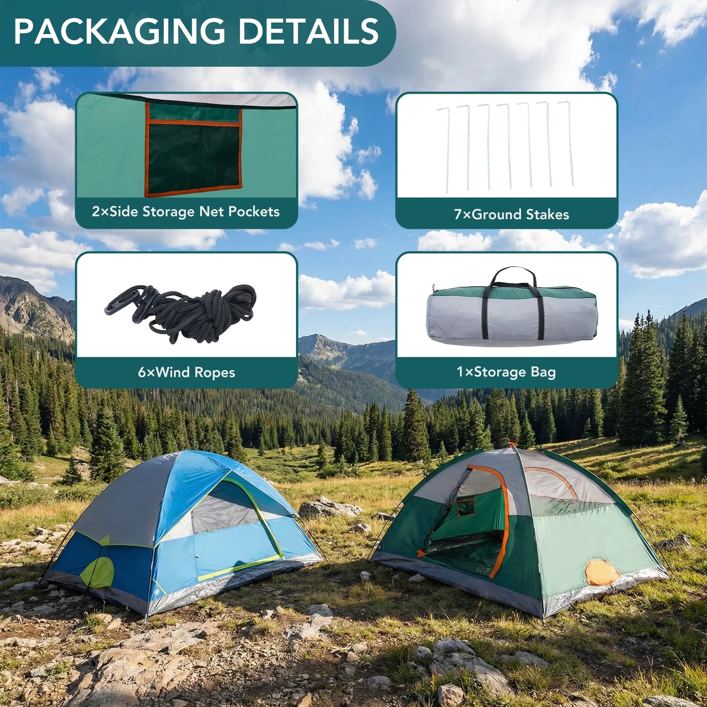 JHK 2 Person Outdoor Camping Tent Easy Setup Cabin Tent with Mesh Windows Waterproof Windproof Portable Outdoor Tent for Hiking
