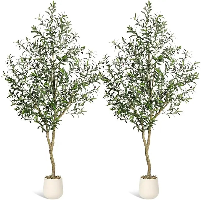 HiMISS Olive Trees Artificial Indoor Tree with White Planter
