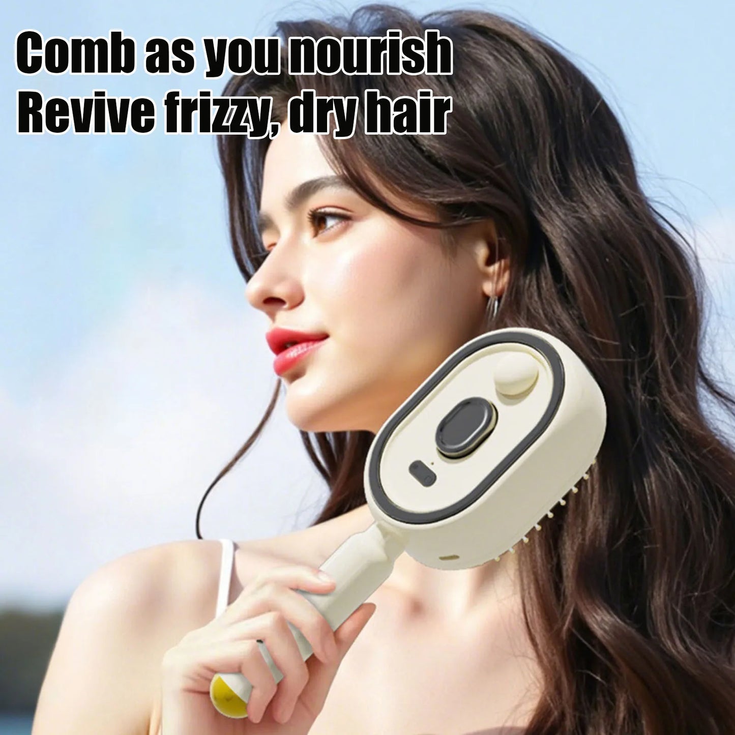 Electric Steam Brush USB-C Charging Wet Electrics Hairbrush Rechargeable Steams Hair Straightener for Both Long & Short Hairs