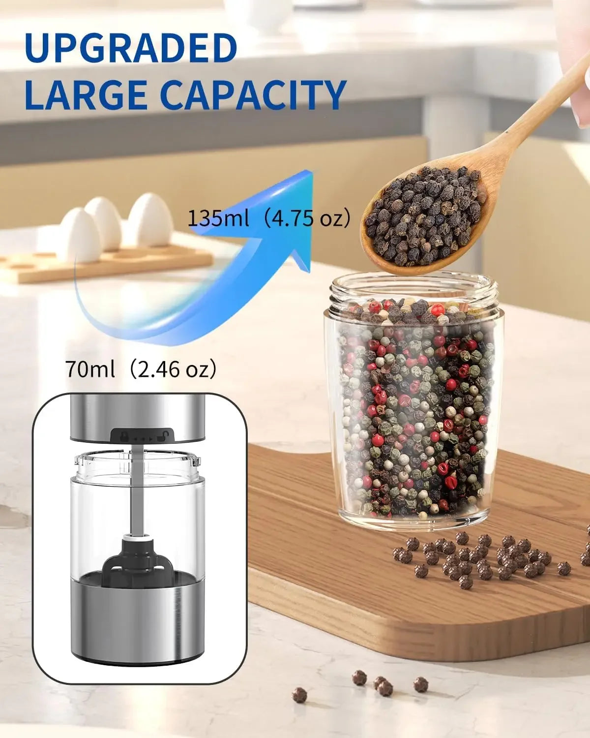 Gravity Electric Salt and Pepper Grinder Set Battery Operated With LED Light