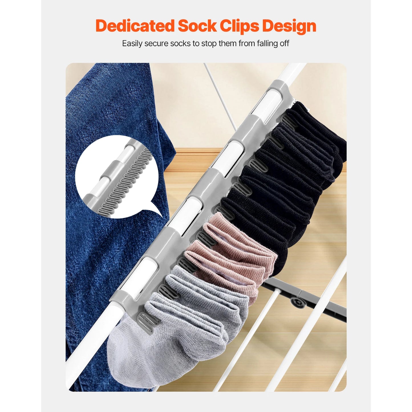 Foldable Clothes Drying Rack Outdoor Indoor With Sock Clips