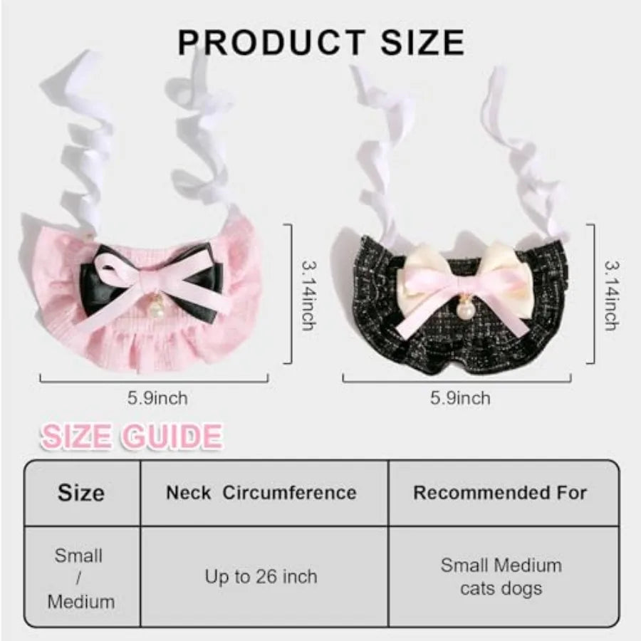 2PCS Cat Beret Hat with Small Camellia, Adjustable Satin Bowtie Bandana Scarf Set Pet Princess Costume for Halloween Christmas,