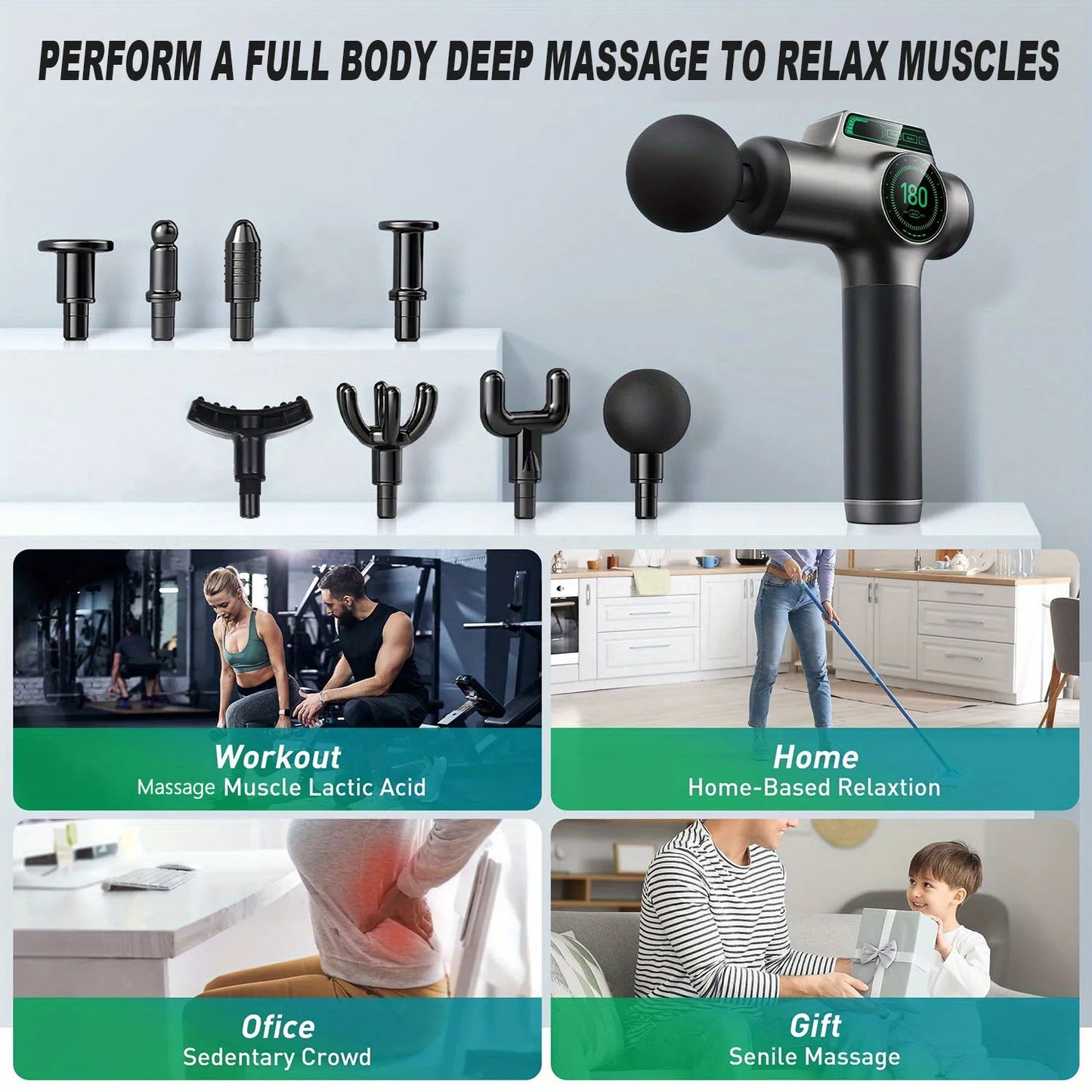 Powerful Massage Gun With 99 Speed Levels And 8 Attachments