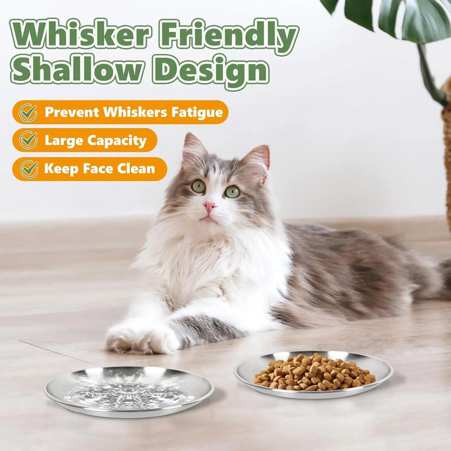 4-Pack Stainless Steel Cat Food Bowls, Shallow Whisker-Friendly Non-Slip Silicone Base Metal Dishes, Easy to Clean Indoor Feedin
