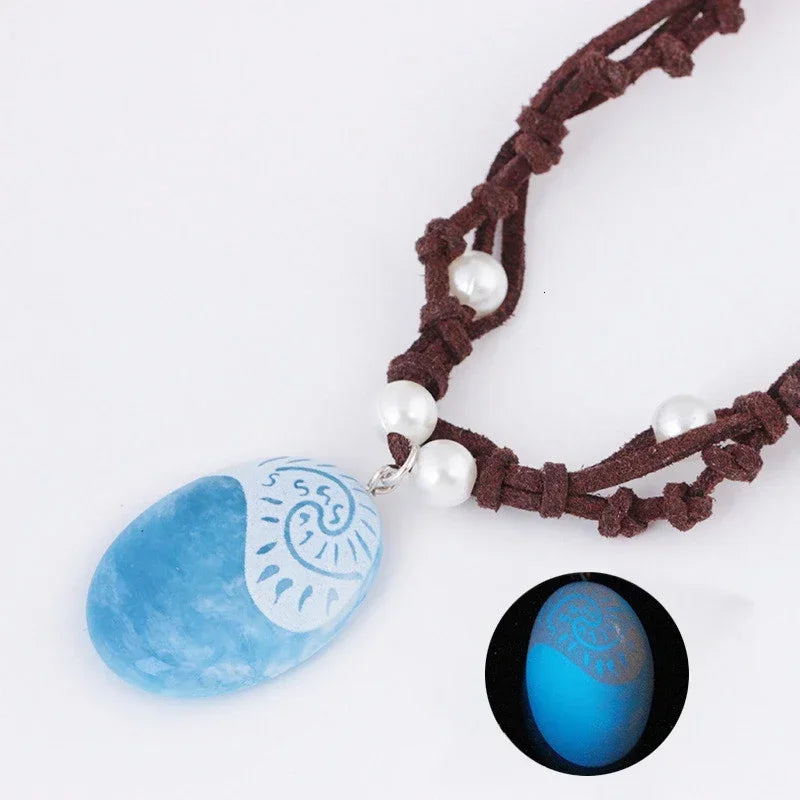 Blue Stone Luminous Pendant Necklace Rope Chain For Women
