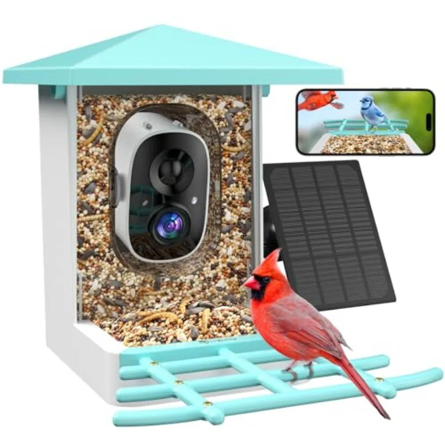 Smart Bird Feeder with Camera, 2.5K QHD, AI Identify 16000+ Birds, Dual Solar Panel, AI Auto-Capture and Motion Detection, IP