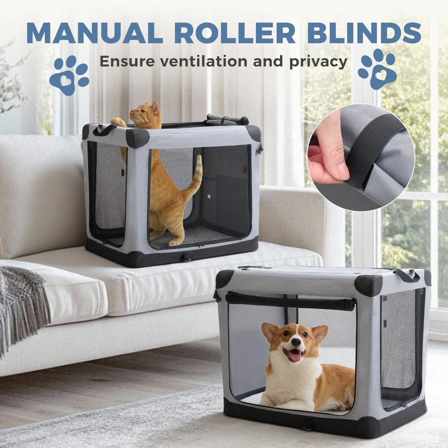 JHK Foldable Soft Dog Crate Portable Kennel With 3 Doors Indoor