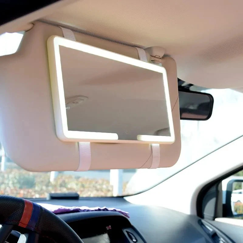 LED Car Makeup HD Mirror Sunshade Makeup Hanging Mirror Ultra Thin USB Charge Autom Cosmetic Mirror Touch Screen Dimmable Light