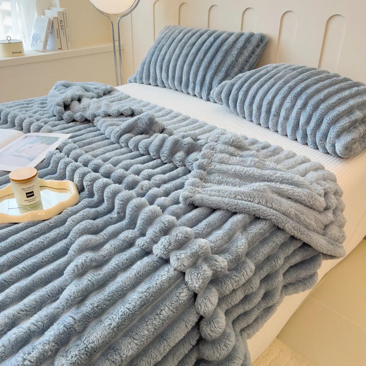Striped Thickened Coral Fleece Multifunctional Blanket