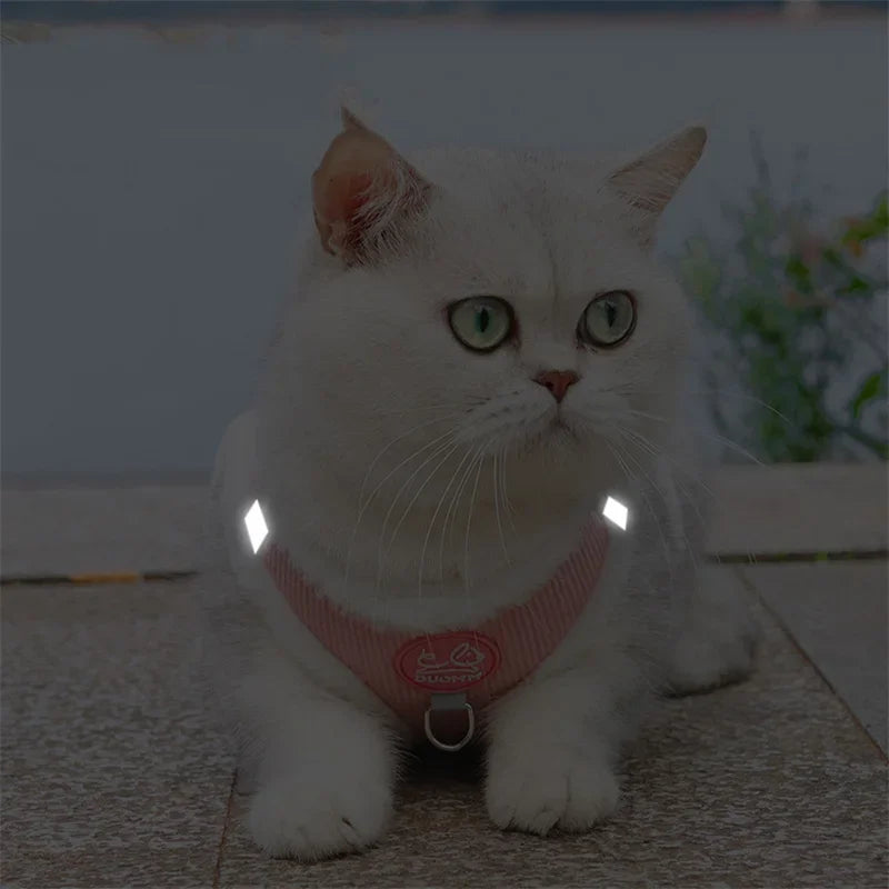 Sphynx Cat Harness Vest With Fur For Walking Leash Set