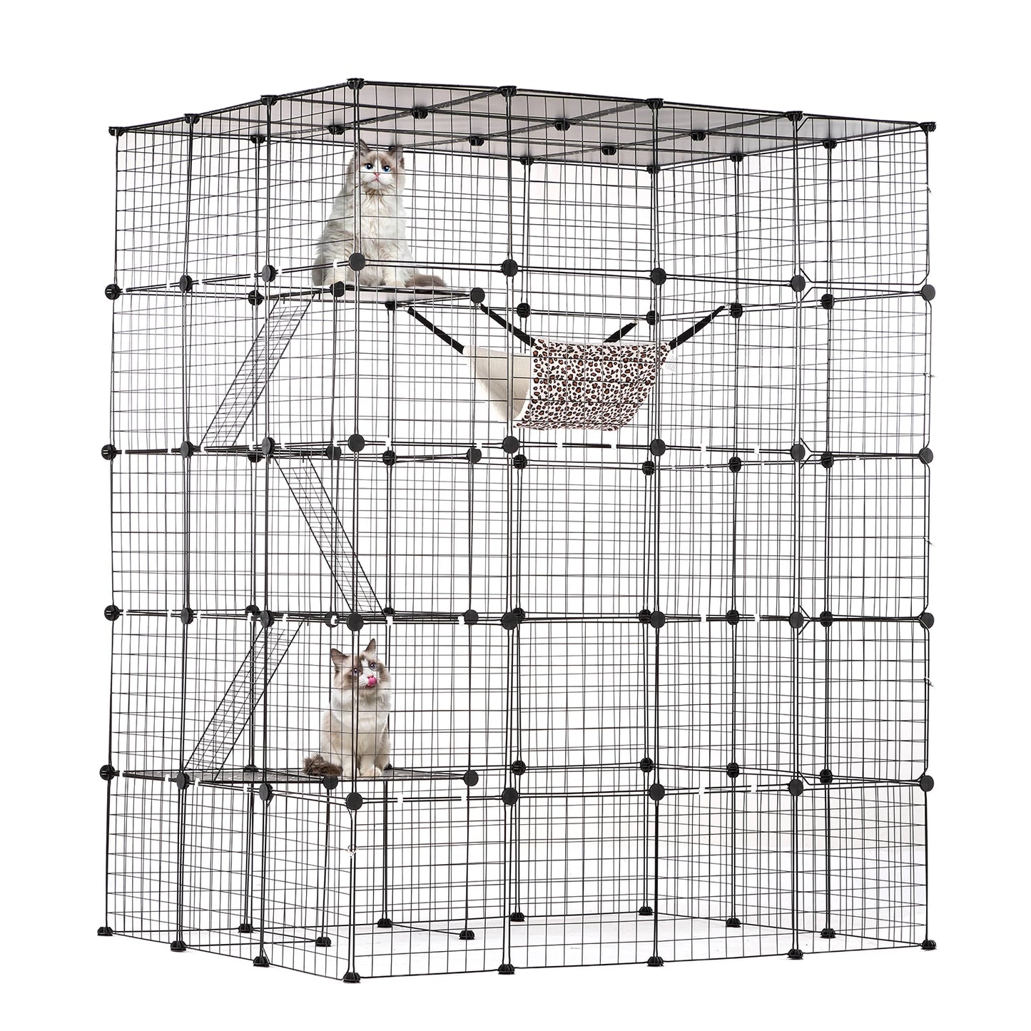 SucceBuy Detachable Metal Wire Cat Cage Enclosure Front Doors