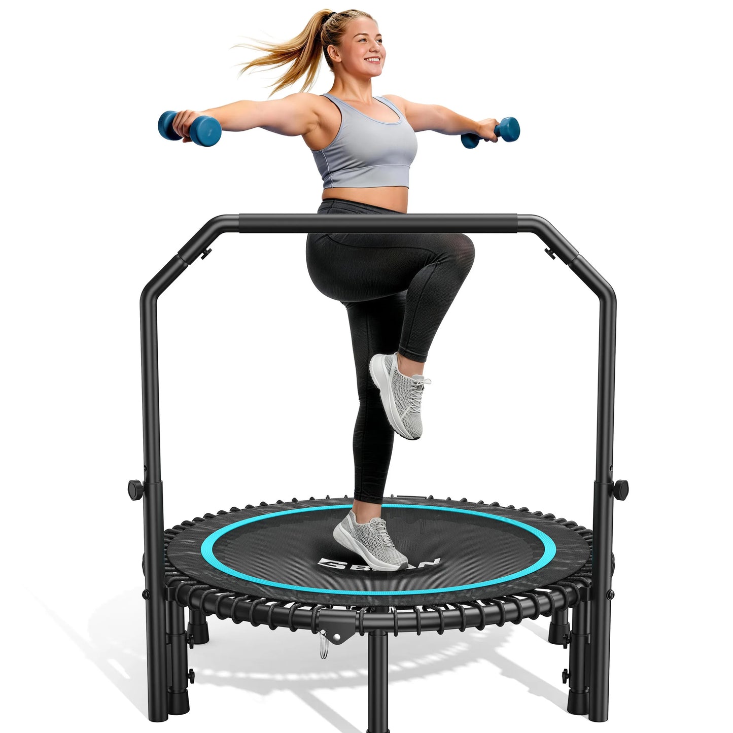 BCAN 450LBS Mini Rebounder Trampoline, Fitness Trampoline with Bungees, Adjustable Handle, Whole-Body Workout & Relaxation-40IN
