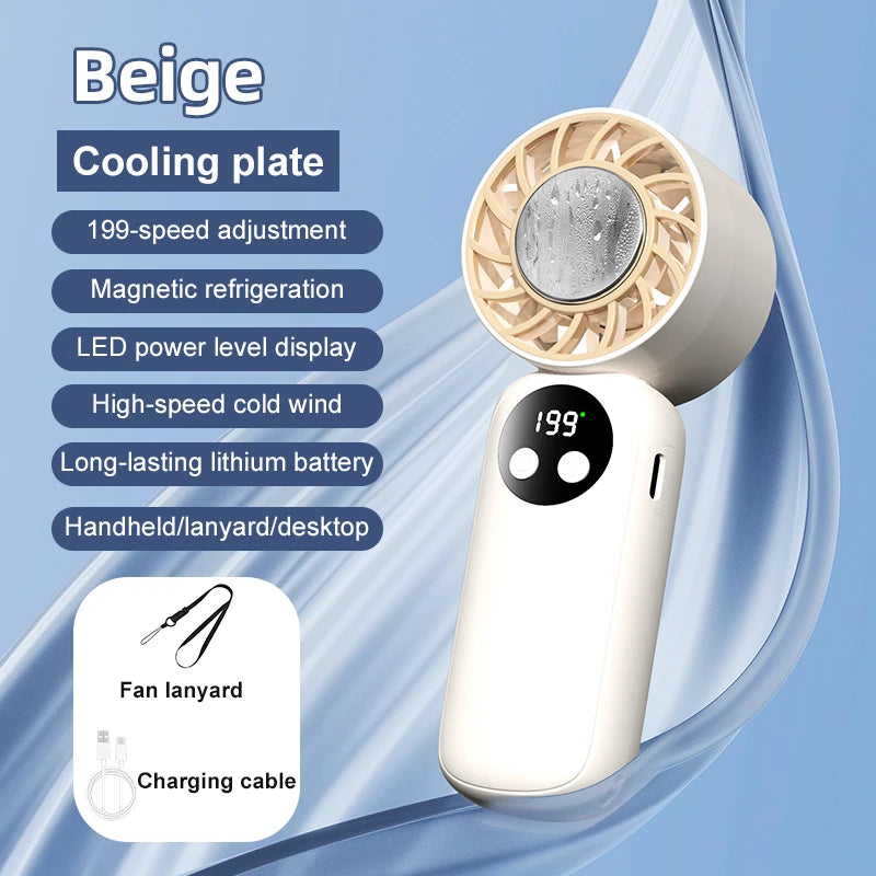 Semiconductor Refrigeration Handheld Electric Fan 2000mAh USB Rechargeable
