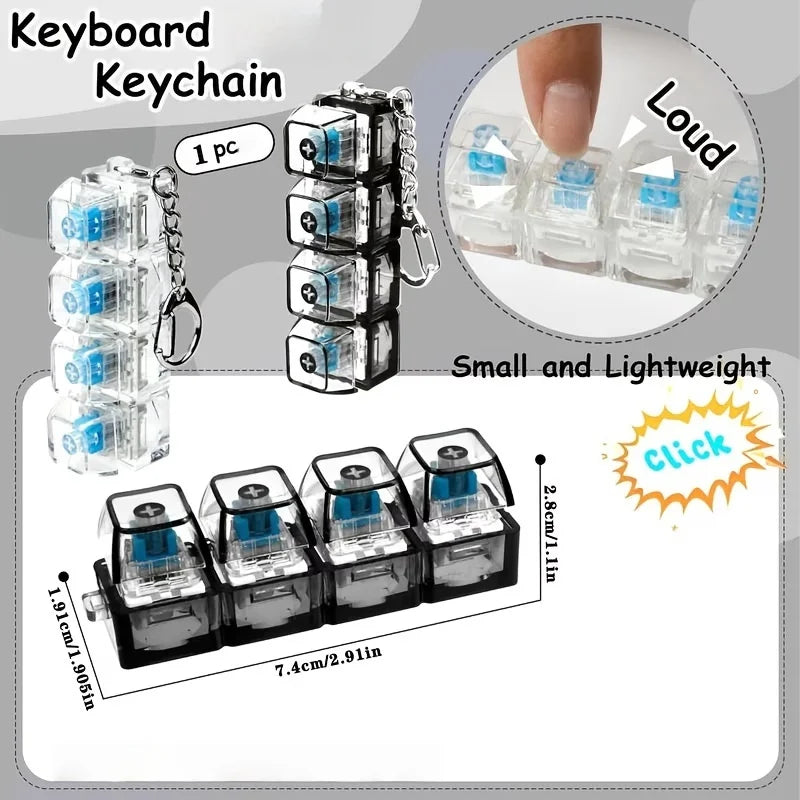 LED Keyboard Keychain Fidget Toys Crystal Clicker Sensory Toy for Stress Relief Keyboard Keychain Fidget Gadget for Adults Kid