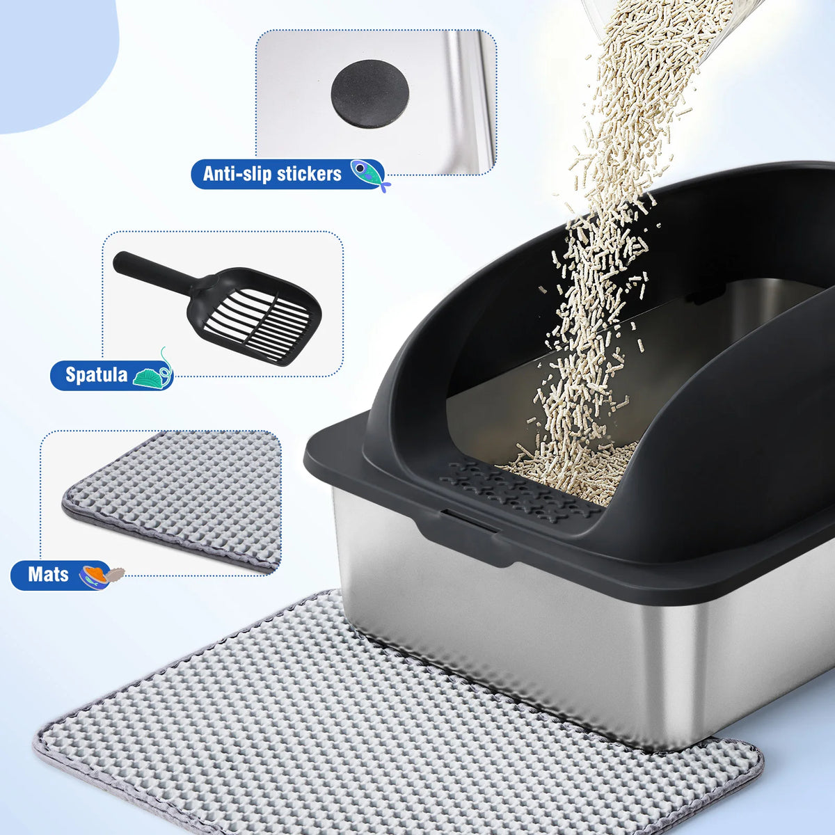Stainless Steel Cat Litter Box with Lid and Scoop