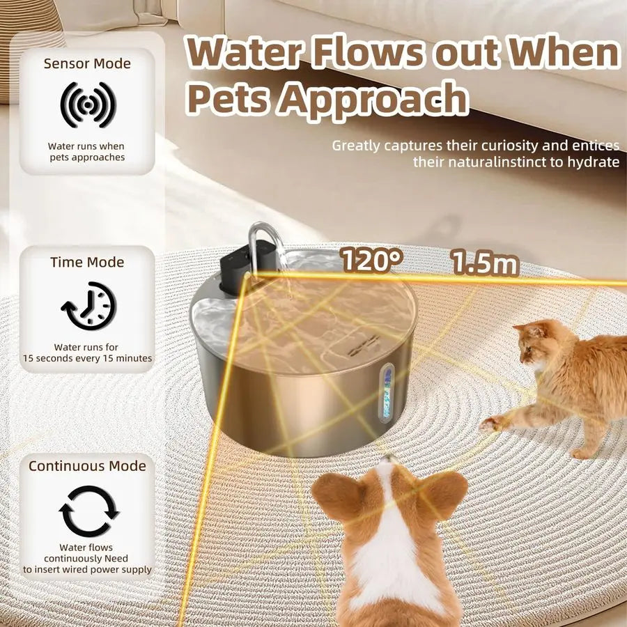 Cordless Stainless Steel Pet Water Fountain for Large Dogs