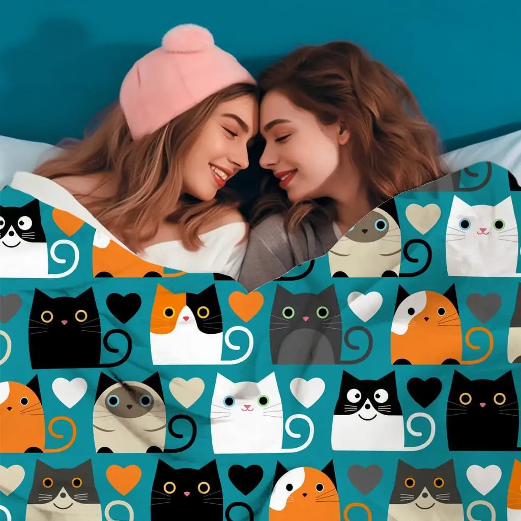 Soft Cozy Flannel Throw Blanket Lightweight For Cat Lovers