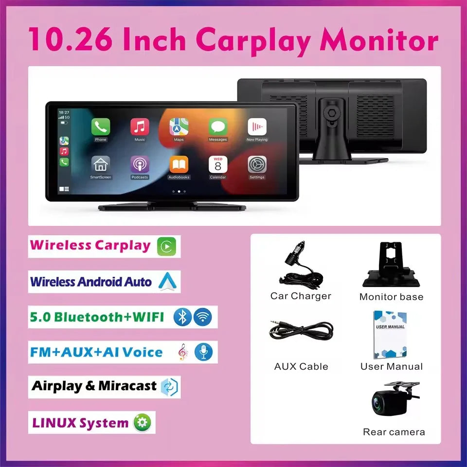 Wireless CarPlay And Android Auto Display For Vehicles