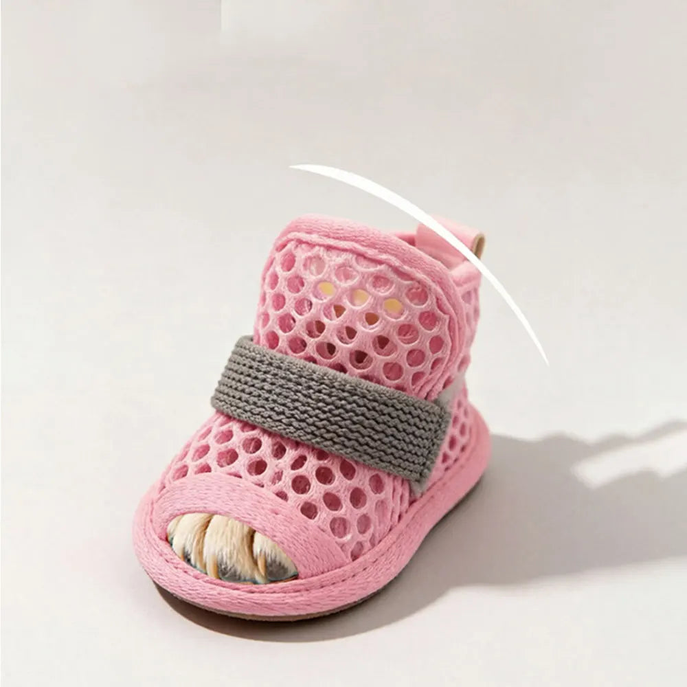 4Pcs Cute Mesh Dog Shoes Soft-sole Non-slip Cooling Dog Boots Elastic Strap Wear-resistant Dog Foot Cover For Small Medium Pets