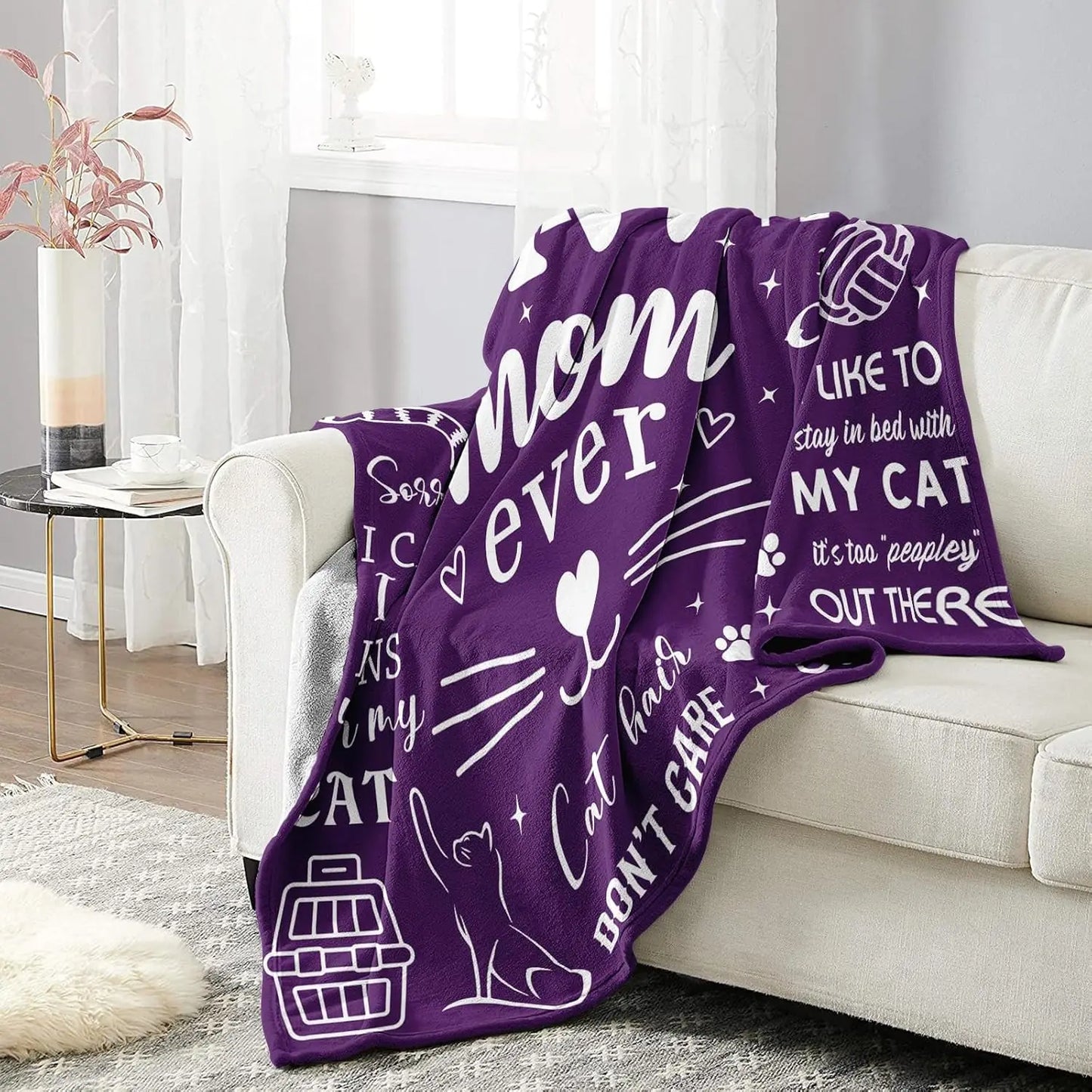 Cat Mom Blanket Gift For Cat Lovers Women Birthday Christmas