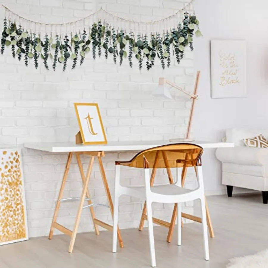 Artificial Hanging Eucalyptus Wall Decor Boho Bedroom Wall Decor with LED String Light for Home Office Farmhouse Nursery Bathro