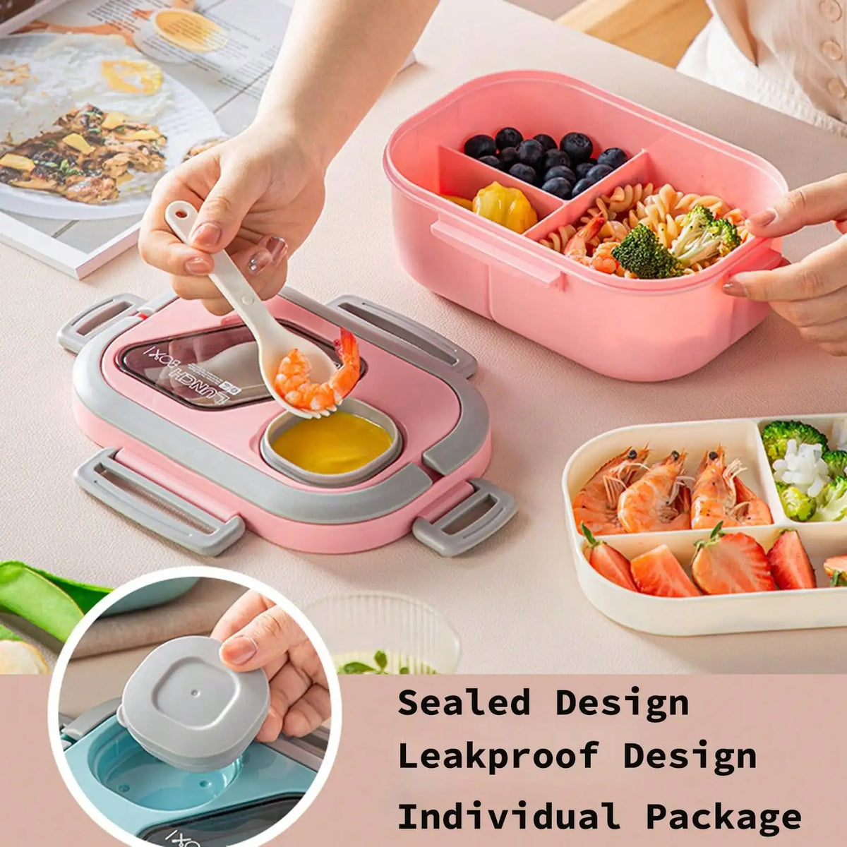 Bento Salad Bowl with Forks and Sauce Cup