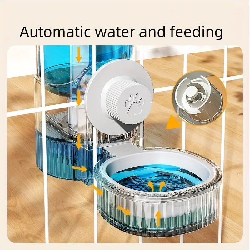2025 Gravity Hanging Pet Feeder Cat Dog Large Capacity Auto Refill Cage Mount PP Household Puppy Double Bowl Set