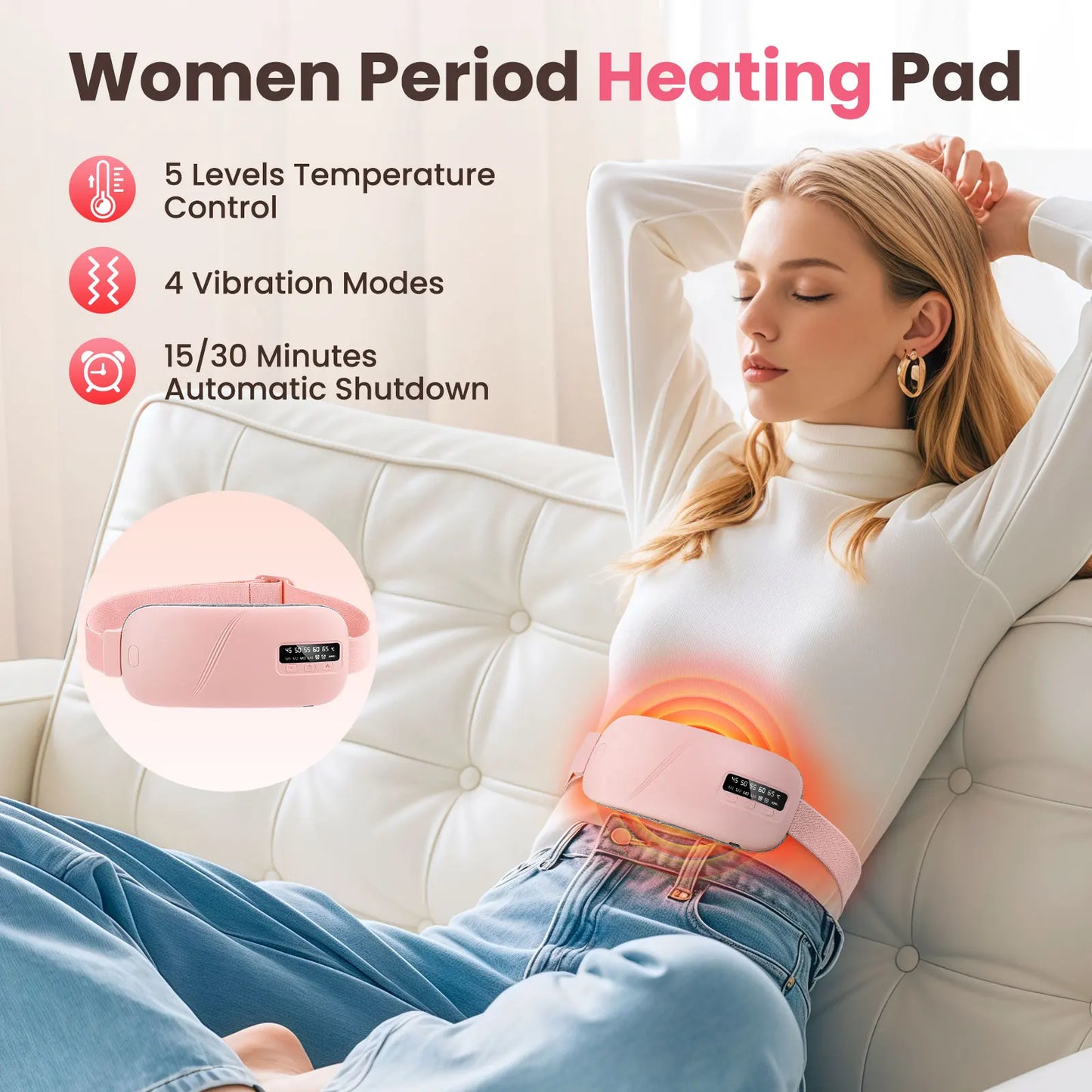 PASTSKY 5 Modes Electric Heating Waist Massage Belt For Cramps