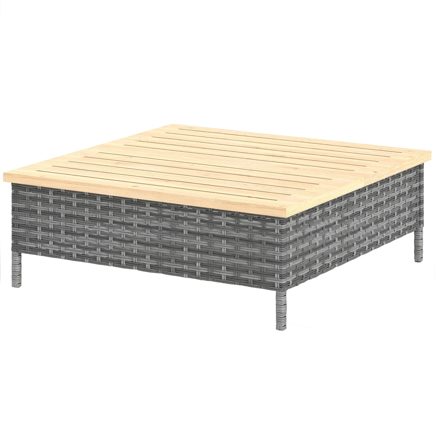 Outdoor Side Table with PE Rattan, Patio End Table with Wood Top