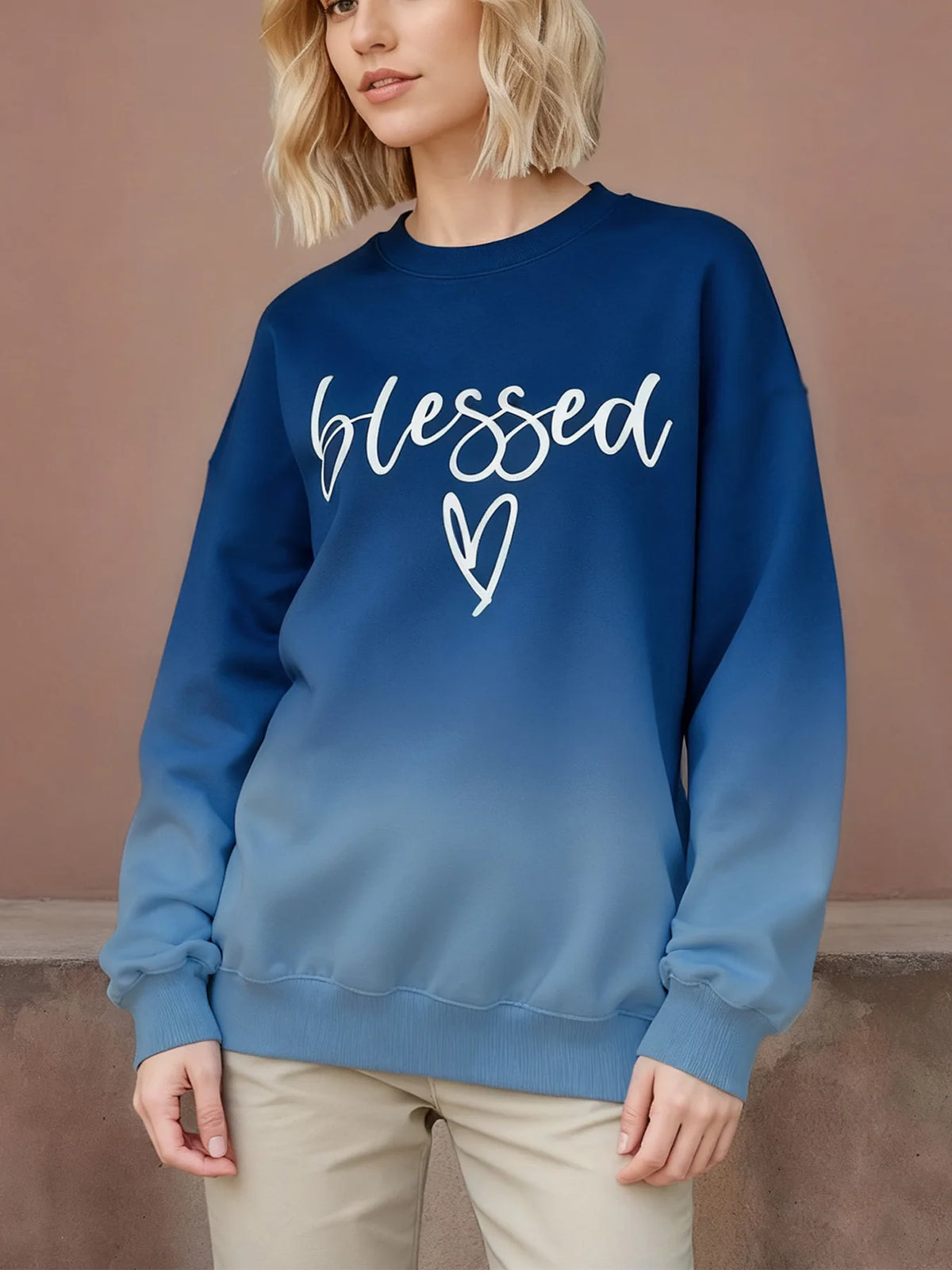 Women’s Blessed Letter Heart Print Raglan Sleeve Sweatshirt