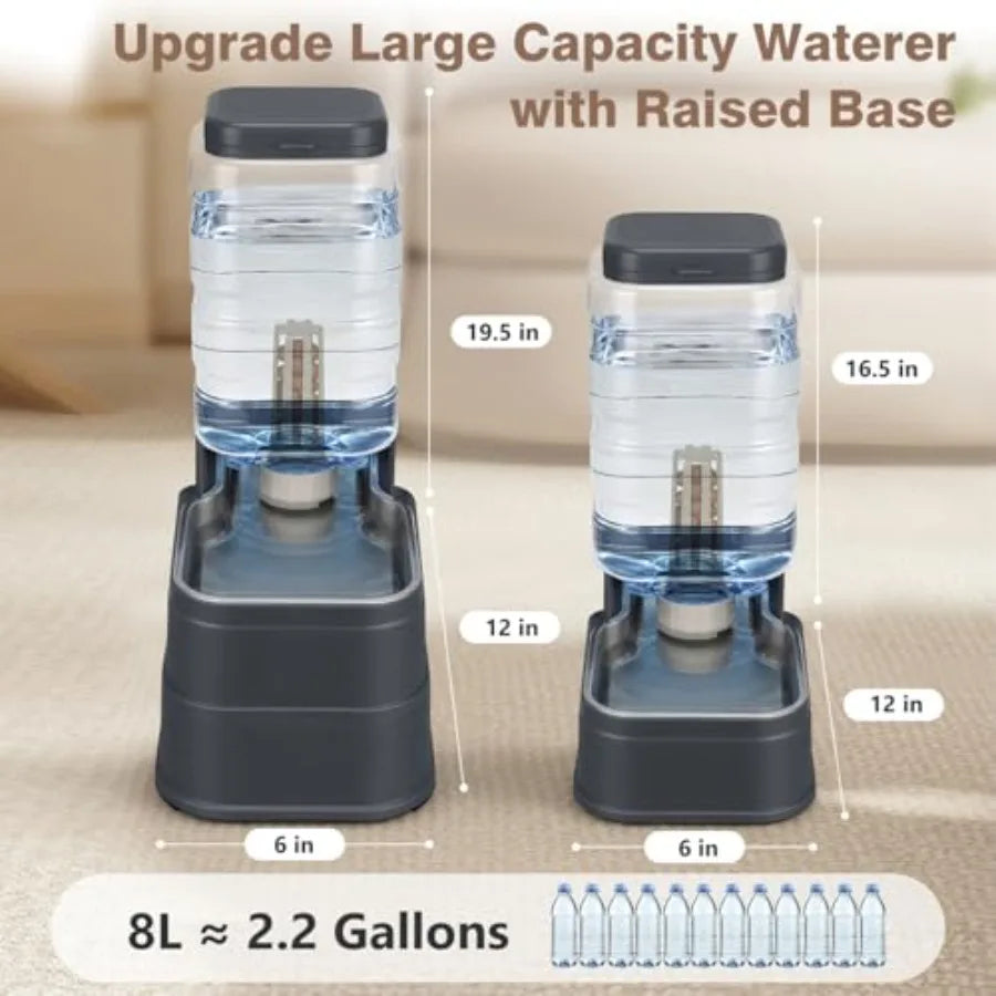 2.2 Gallon Pet Automatic Dog Water Dispenser Cat Gravity Waterer Feeder with Stainless Steel Bowl Large Capacity Puppy Feeding
