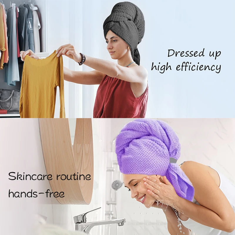 Microfiber Hair Towel Wrap With Elastic Band Ultra Absorbent Turban