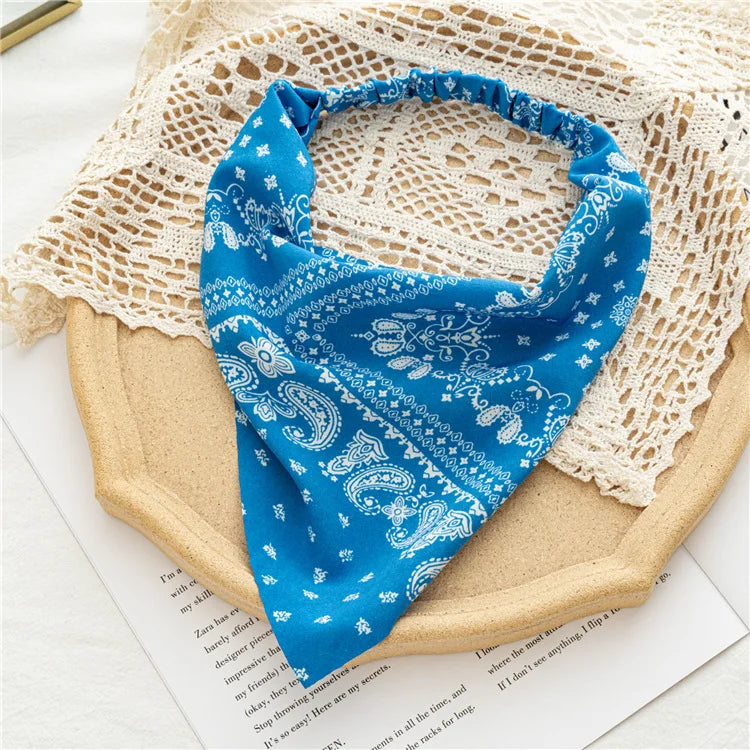 Summer Vintage Print Flower Beach Bandana Hair Scarf Fashion Elastic Rubber Headbands for Women Girl Hair Accessories